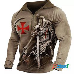 Per uomo Felpa con zip Maglione Marrone mezza cerniera