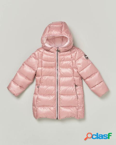 Piumino lungo rosa con cappuccio fisso 18-36 mesi