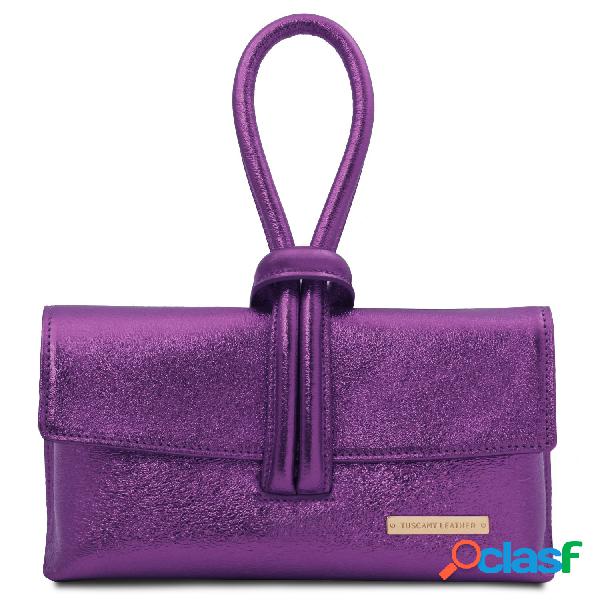 Pochette in pelle metallic Viola