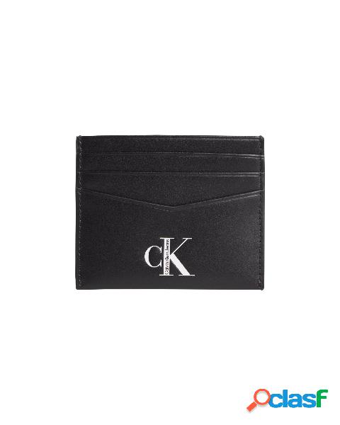 Portacarte nero in pelle liscia con logo monogramma in
