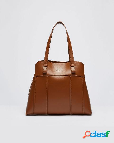 Shopping bag color cuoio in similpelle con doppi manici e