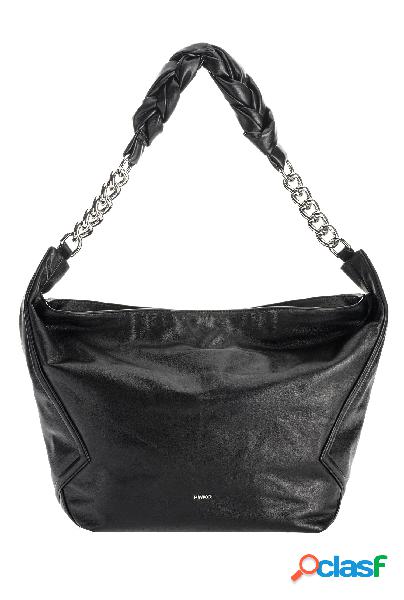 Soft Big hobo bag nera in pelle con inserti a catena sulla