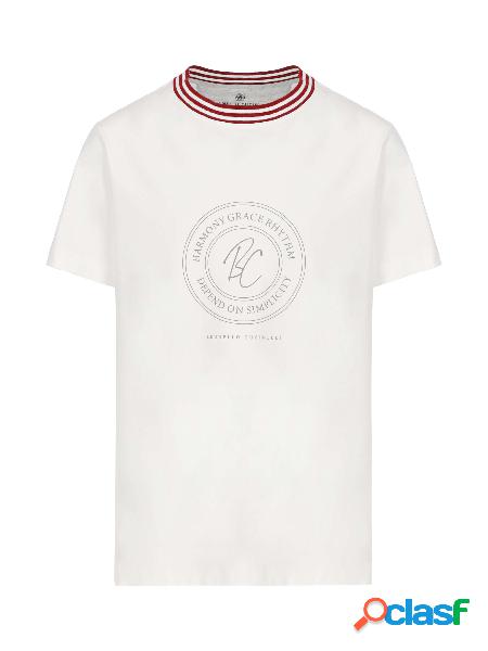 T-shirt In Jersey Di Cotone Con Stampa E Collo Rigato