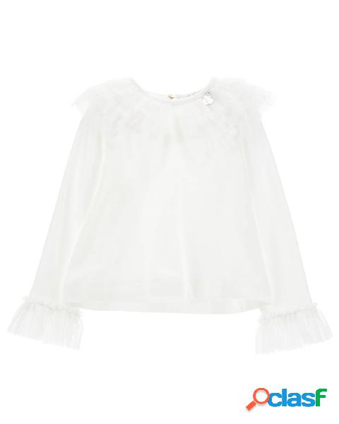 T-shirt bianca manica lunga in jersey stretch con inserti in
