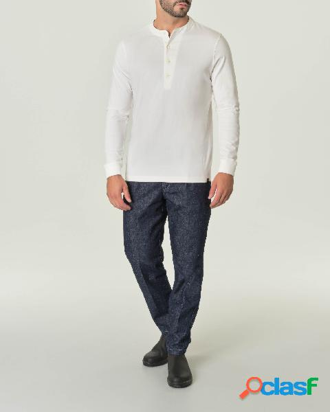 T-shirt serafino bianca a manica lunga in pima cotton