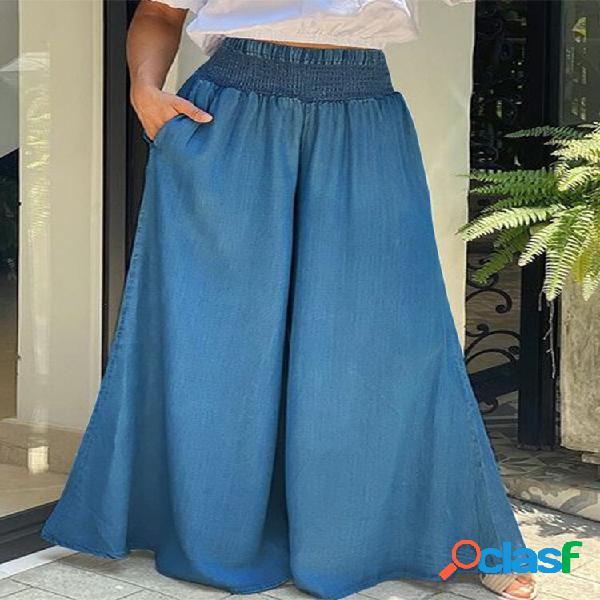 Tasca laterale in denim a gamba larga allentata da donna