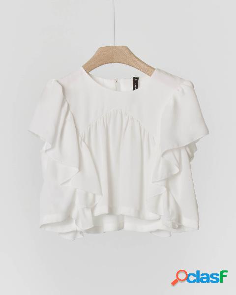 Top cropped bianco con volants 10-16 anni