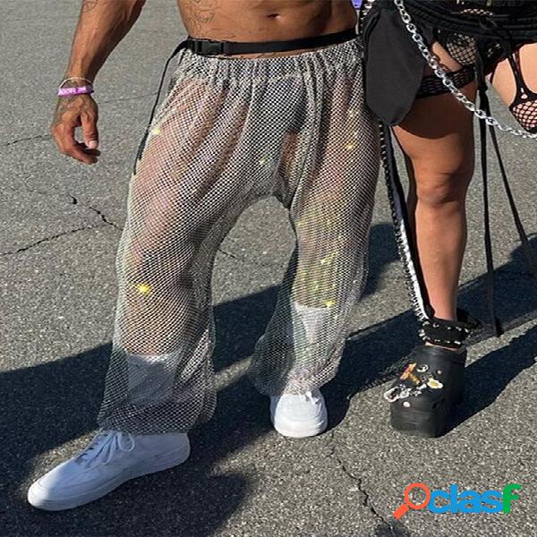Uomo Shimmer See Through Fishnet Coverup Pantaloni