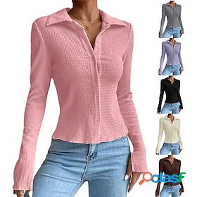 Womens Blouse Split Button-Down Classic Sweet Solid / Plain