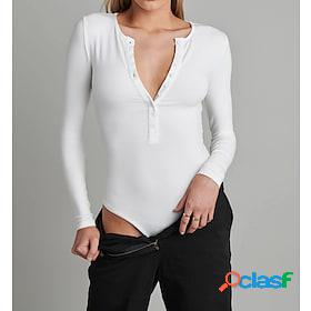 Womens Bodysuit Black White Light Green Button Plain Casual