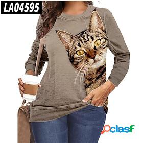 Womens Hoodie Sweatshirt Basic Cute Casual Khaki Coffee Cat