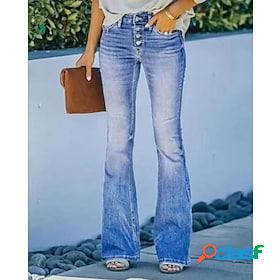 Womens Pants Trousers Bell Bottom Faux Denim Blue Yellow Red