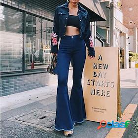 Womens Pants Trousers Jeans Bell Bottom Denim Dark Blue