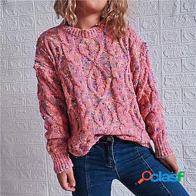 Womens Pullover Jumper Crochet Knit Knitted Crew Neck Tie