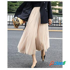 Womens Skirt Swing Work Skirts Polyester Midi White Pink