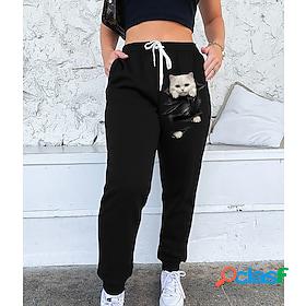 Womens Streetwear Sweatpants Elastic Drawstring Design Print