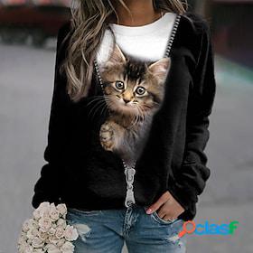 Womens Sweatshirt Pullover Basic Black Cat Street Long