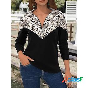 Womens Sweatshirt Zipper Vintage Ethnic Black Leopard