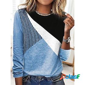 Womens T shirt Tee Green Blue Gray Print Geometric Striped