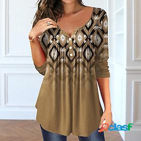 Womens T shirt Tee Tunic Green Blue Purple Button Flowing