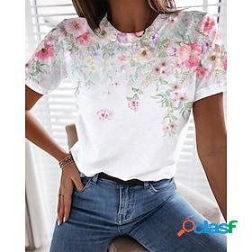 Womens T shirt Tee White Print Graphic Floral Daily Weekend