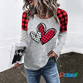 Womens T shirt Tee Yellow Pink Red Print Plaid Heart