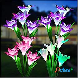 lily flower outdoor led solar light rgb color 2pcs 4 head