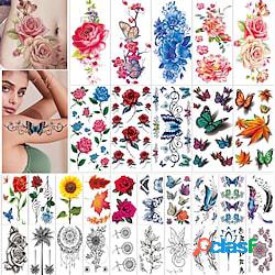 42 fogli fiori tatuaggi temporanei adesivi rose farfalle e