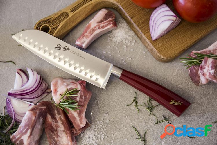 Berkel Coltello santoku Elegance acciaio con manico rosso