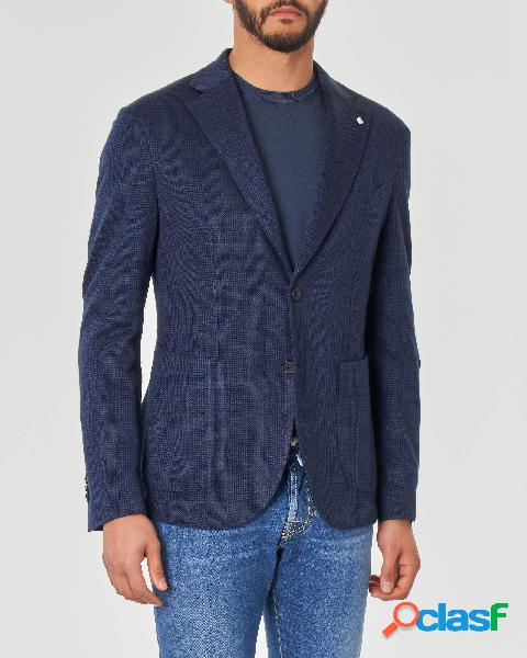 Blazer blu principe di Galles a due bottoni in misto lino e