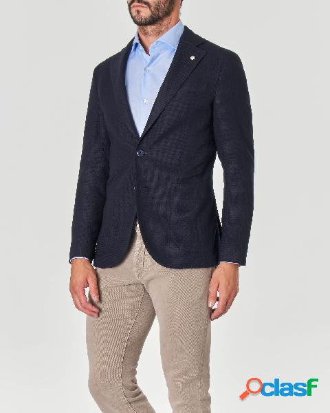 Blazer blu scuro a due bottoni in misto lana cotone e