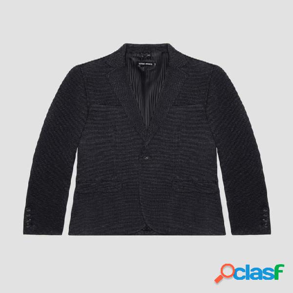 Blazer nero in jersey di viscosa stretch micro fantasia