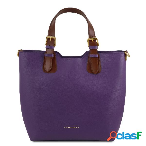 Borsa shopping in pelle Saffiano Viola