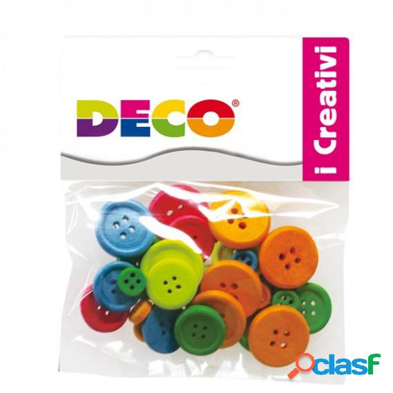 Bottoni - in legno - colori neon - Deco - conf. 30 pezzi