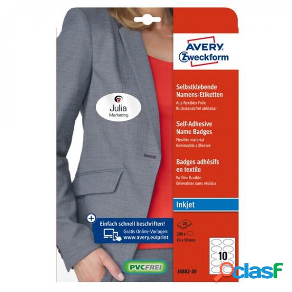 Etichette badge per tessuti ovale - 85 x 50 mm - 20 fogli