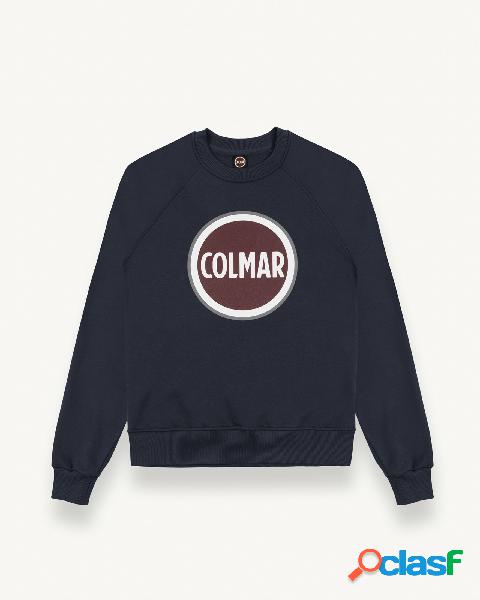 Felpa girocollo blu navy con maniche raglan e stampa logo