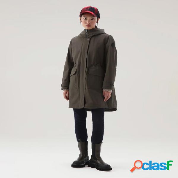 Giaccone verde militare in tessuto idrorepellente con