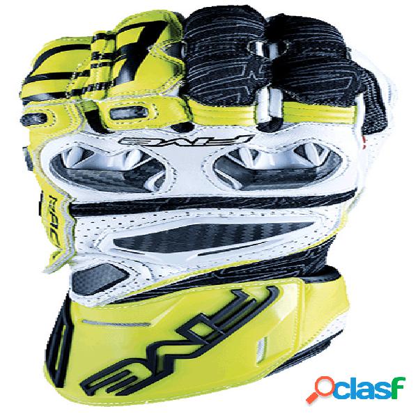 Guanti moto pelle racing Five RFX RACE Bianco Giallo Fluo