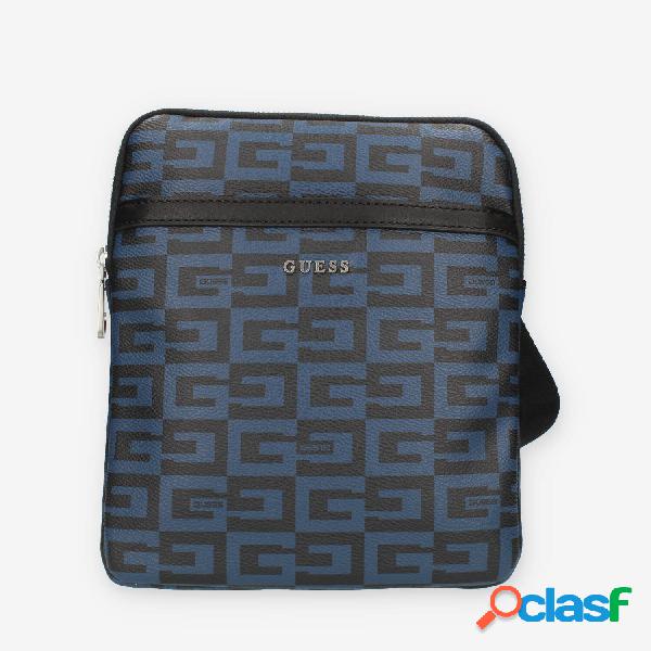 Guess Tracolla da uomo logata blu e nera