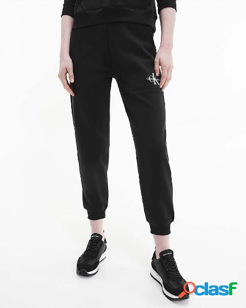 Joggers neri relaxed fit in cotone misto pile con monogramma
