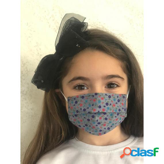 Mascherina Per Bambini - Fiorellini Blu - Mod.9 In 100