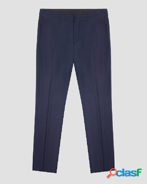 Pantalone blu in tela di viscosa stretch micro quadretto
