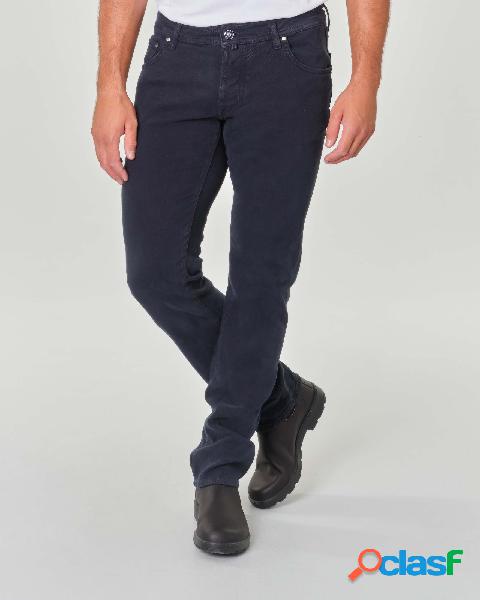 Pantalone cinque tasche blu in tessuto diagonale di cotone