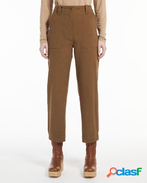 Pantaloni in drill di cotone stretch color cuoio con