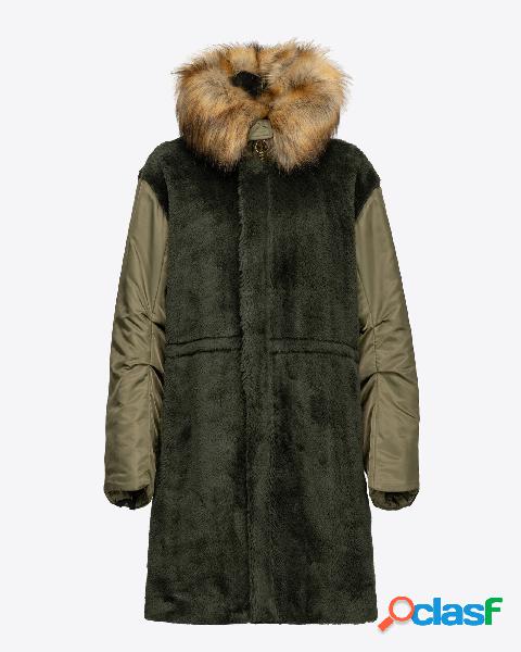Parka militare con davanti e retro in tessuto teddy e