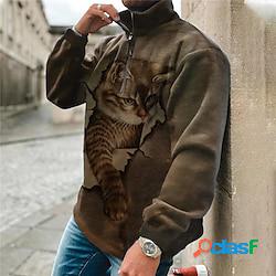 Per uomo Felpa con zip Maglione Marrone mezza cerniera