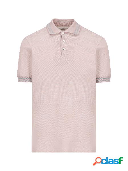 Polo Slim Fit In Piquet Di Cotone Con Dettagli In Maglia