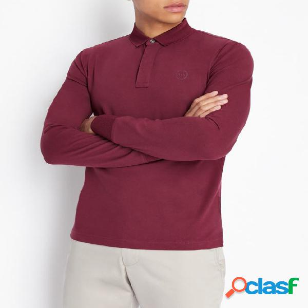 Polo bordeaux a manica lunga in cotone stretch