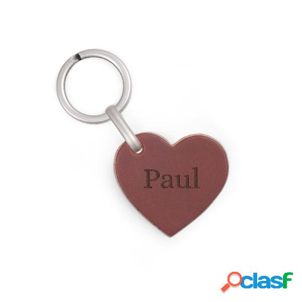 Portachiavi in Pelle Personalizzato - Cuore - Marrone