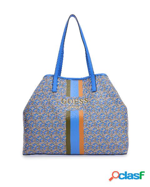 Shopping bag bluette in similpelle effetto martellato con